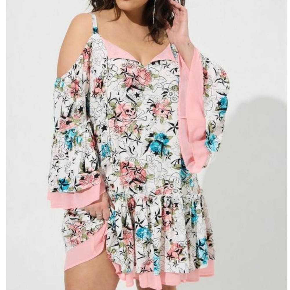 Torrid Floral Print Midi Dress - Pink and White